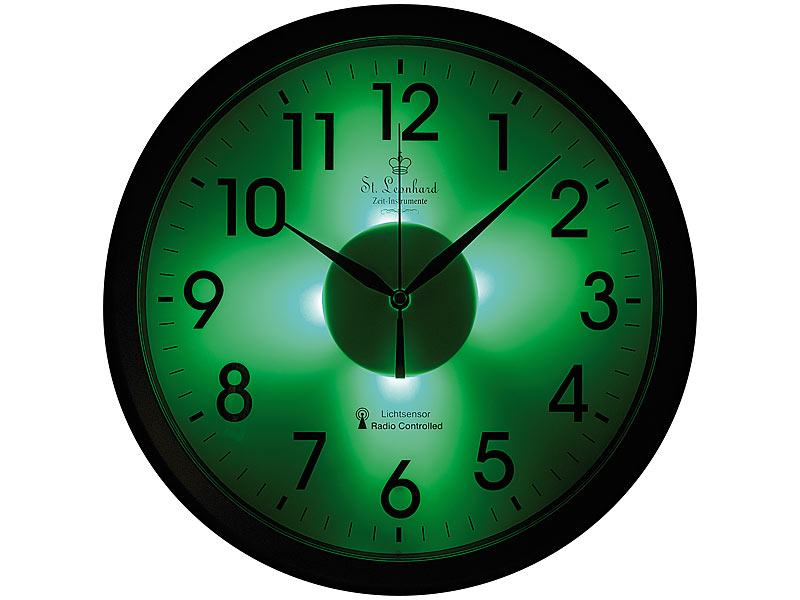 St. Leonhard Funk-Wanduhr mit Zifferblatt-Beleuchtung & Lichtsensor