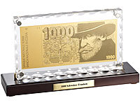 St. Leonhard Vergoldete Banknoten-Replik 1000 Schweizer Franken; Damen Halsketten mit Blattgold-Anhängern Damen Halsketten mit Blattgold-Anhängern 
