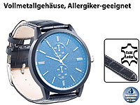 St. Leonhard Analoge Herren-Armbanduhr, Chronographen-Look, Leder-Armband, schwarz