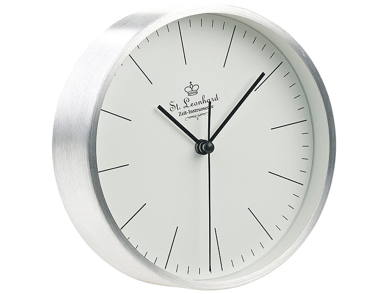 St. Leonhard Standuhr modern klein: Moderne Aluminium-Tisch- & Wanduhr mit  Quarz-Uhrwerk, Ø 15 cm (Wanduhr klein)