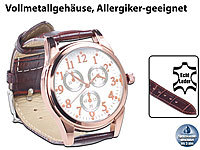 St. Leonhard Herren Mode Armbanduhr roségold mit weißem Zifferblatt & Leder-Armband